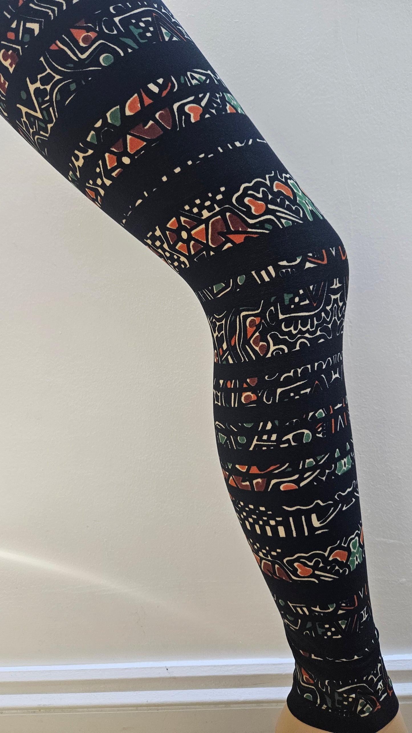 Black Abstract Tribal Stripe Buttery Soft High-Waisted Leggings-Shimena