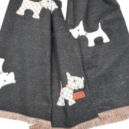 Black scarf with white Scotty Dog illustrations on a white background