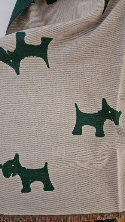 Scarf with green Scotty Dog patterns on a beige background