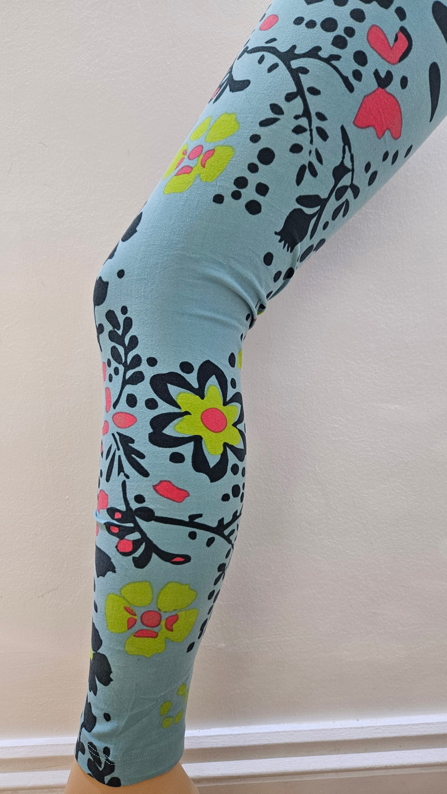 Duck Egg Blue Botanical Buttery Soft High-Waisted Leggings-Shimena