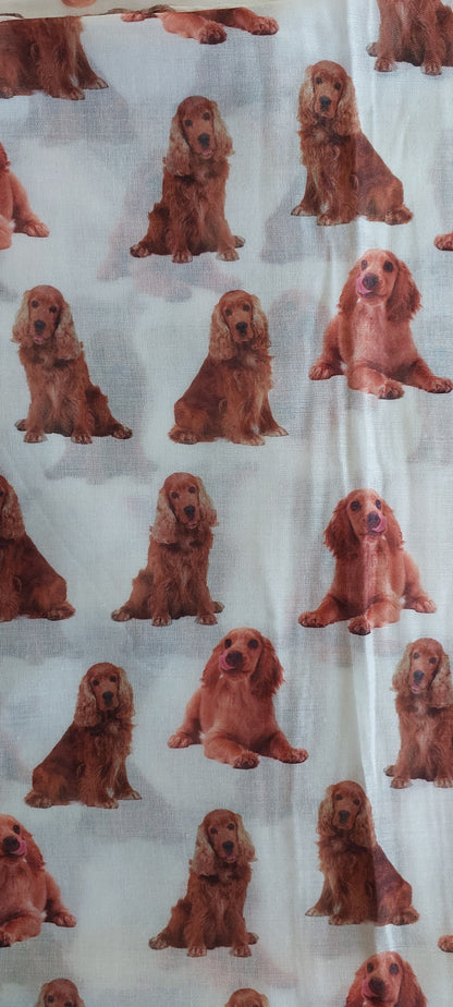 Image of white scarf fabric with tan cocker spaniels  on