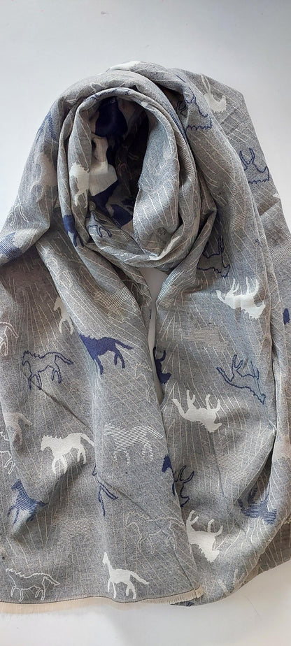 Styled Scarf with horses pattern on a white background