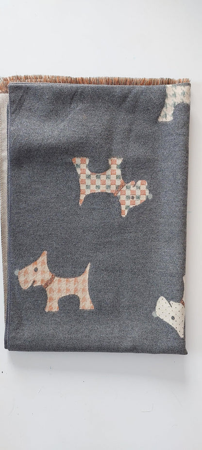 Scarf with Scotty Dog patterns on a plain background