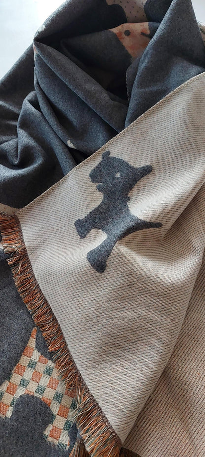 Scarf with a Scotty dog design on a neutral background