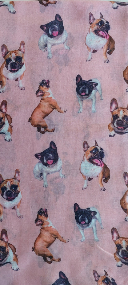 scarf Pattern of French bull dogs on a pink background