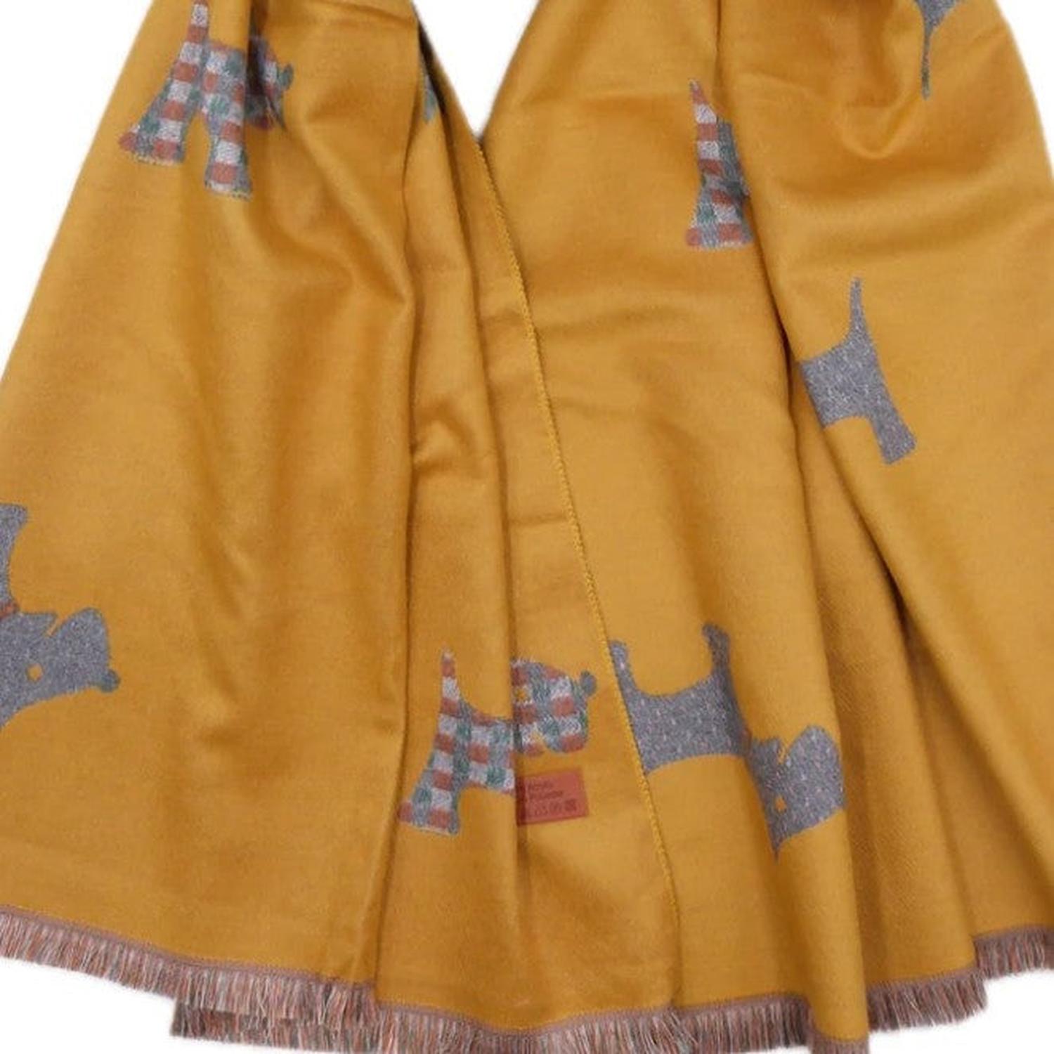 Mustard Yellow Scarf with Scotty Dog patterns on a white background