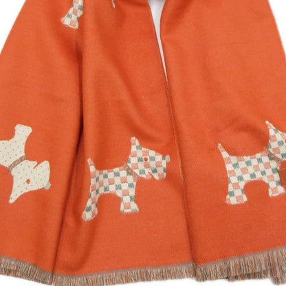 Orange scarf with Scotty Dog patterns on a white background