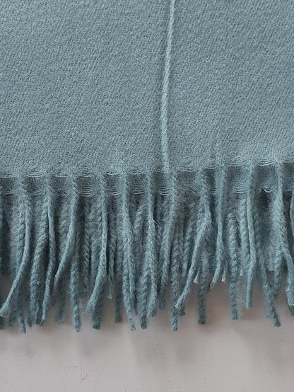 Sage pashmina with fringes on a white background