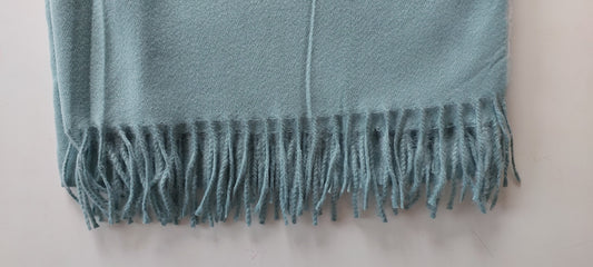 Sage pashmina with fringes on a white background