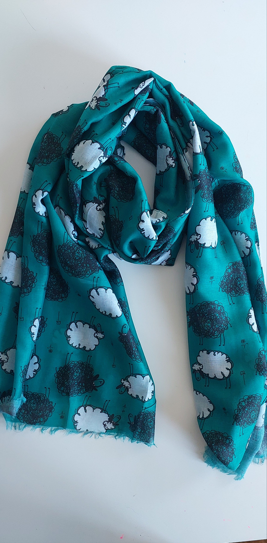 Lightweight doodle sheep scarf in teal