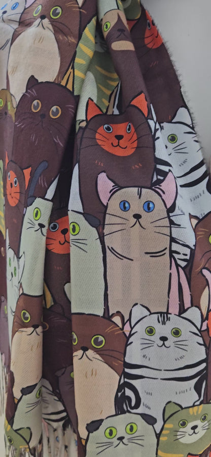 Reversible Cat & Tartan Cashmere-Feel Pashmina – Soft & Stylish Wrap