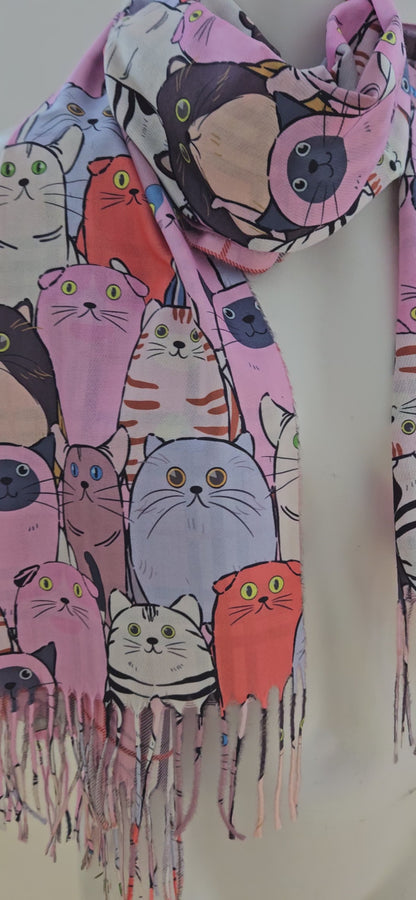 Reversible Cat & Tartan Cashmere-Feel Pashmina – Soft & Stylish Wrap