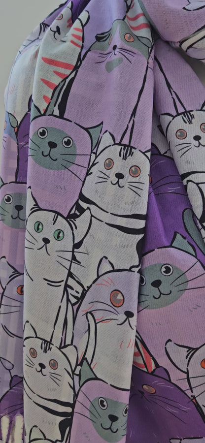 Reversible Cat & Tartan Cashmere-Feel Pashmina – Soft & Stylish Wrap