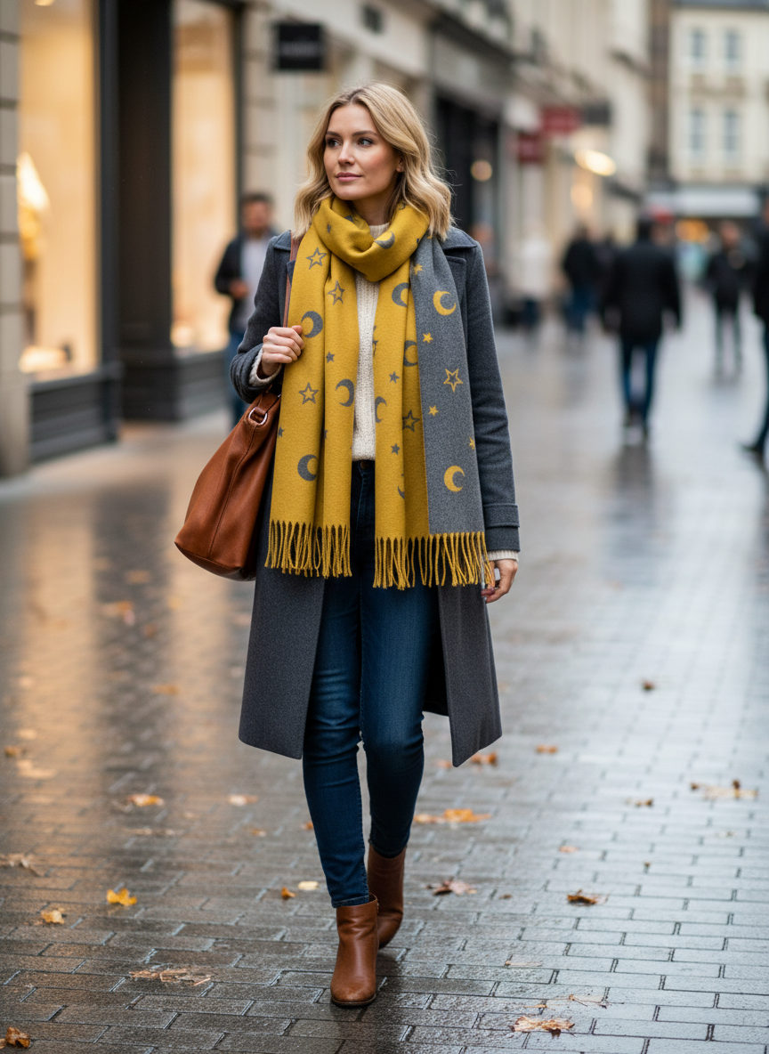 Star & Moon Cashmere Blend Scarf-Shimena