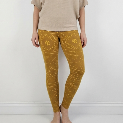 Mustard Dot Mandala Buttery Soft High-Waisted Leggings-Shimena