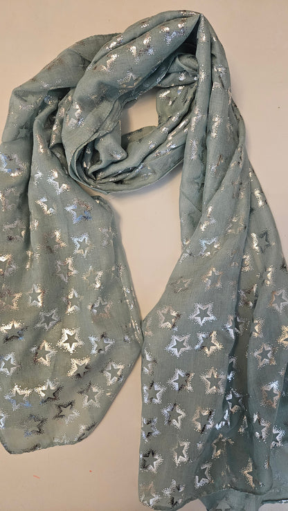 Lightweight Metallic Star Scarf - Silver Shimmer | Shimena-Shimena