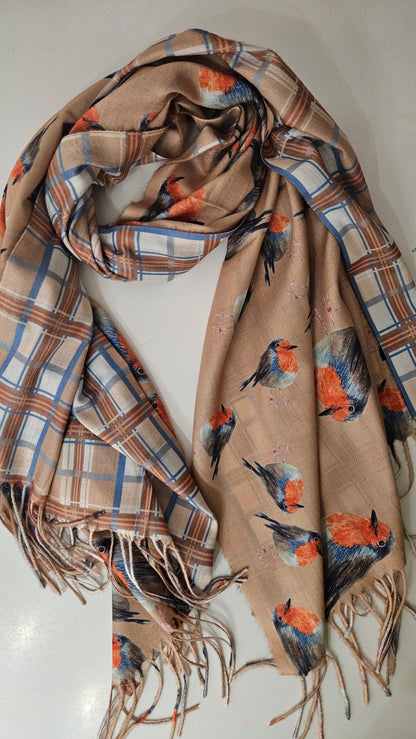 Double-Sided Robin & Tartan Pashmina-Shimena