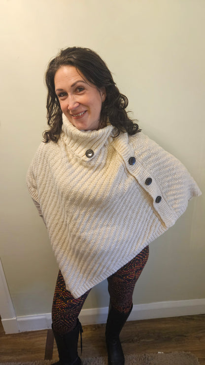 Cosy Cowl Neck, Button Detail Poncho
