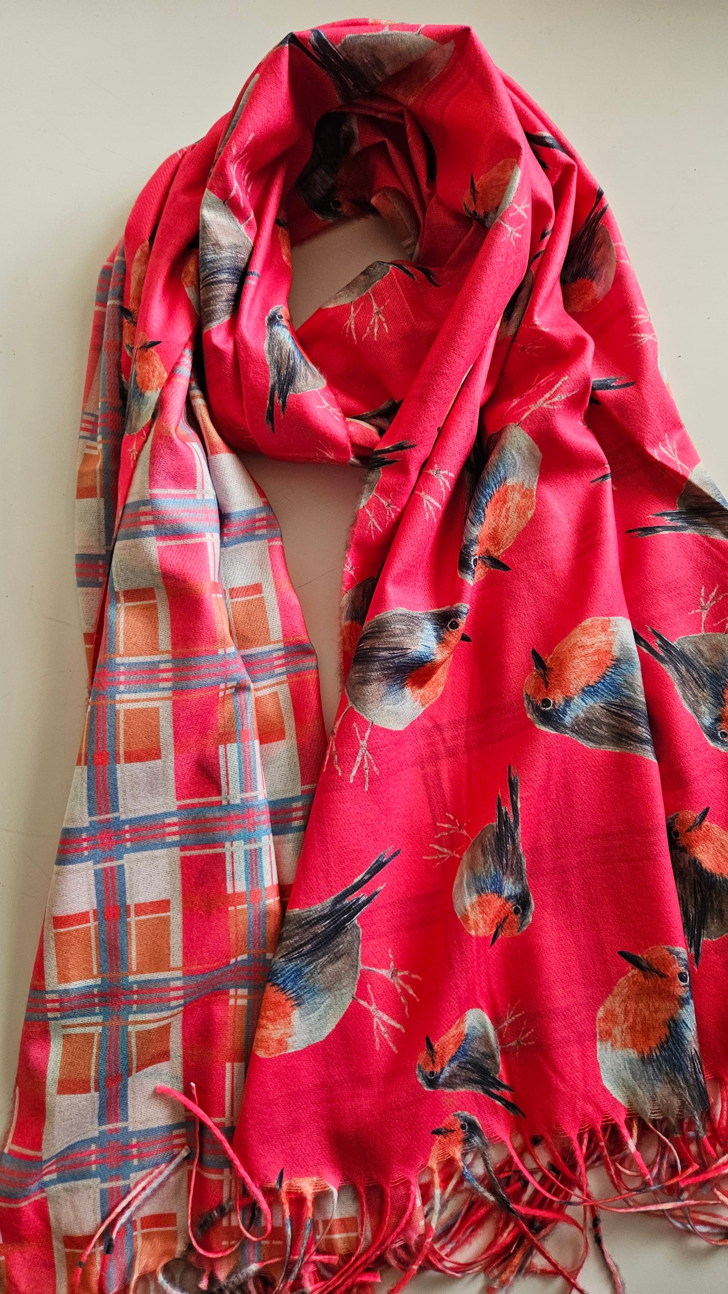 Double-Sided Robin & Tartan Pashmina-Shimena