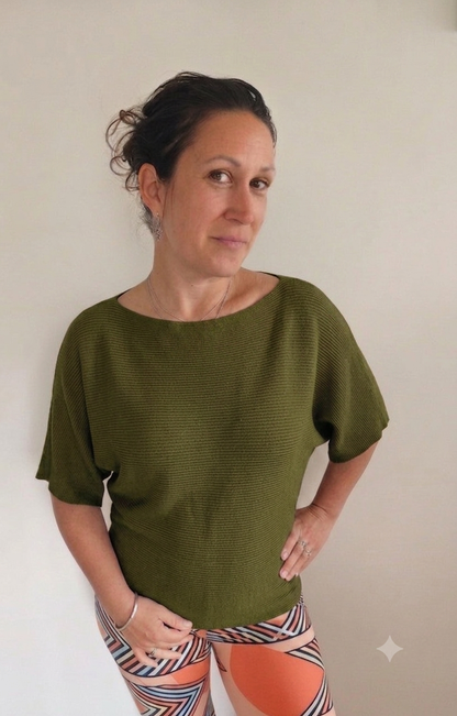 Batwing Ribbed Knit Top | Shimena