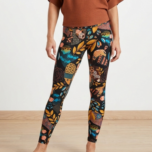 Black Floral Geo Patchwork Buttery Soft High-Waisted Leggings