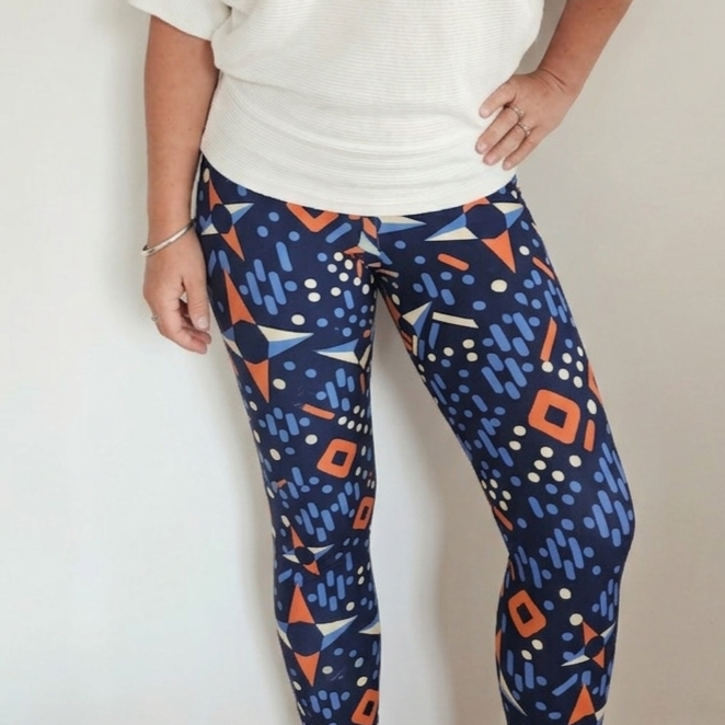 Navy Orange Dash Geo Buttery Soft High-Waisted Leggings