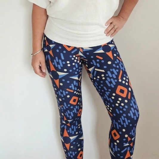 Navy Orange Dash Geo Buttery Soft High-Waisted Leggings