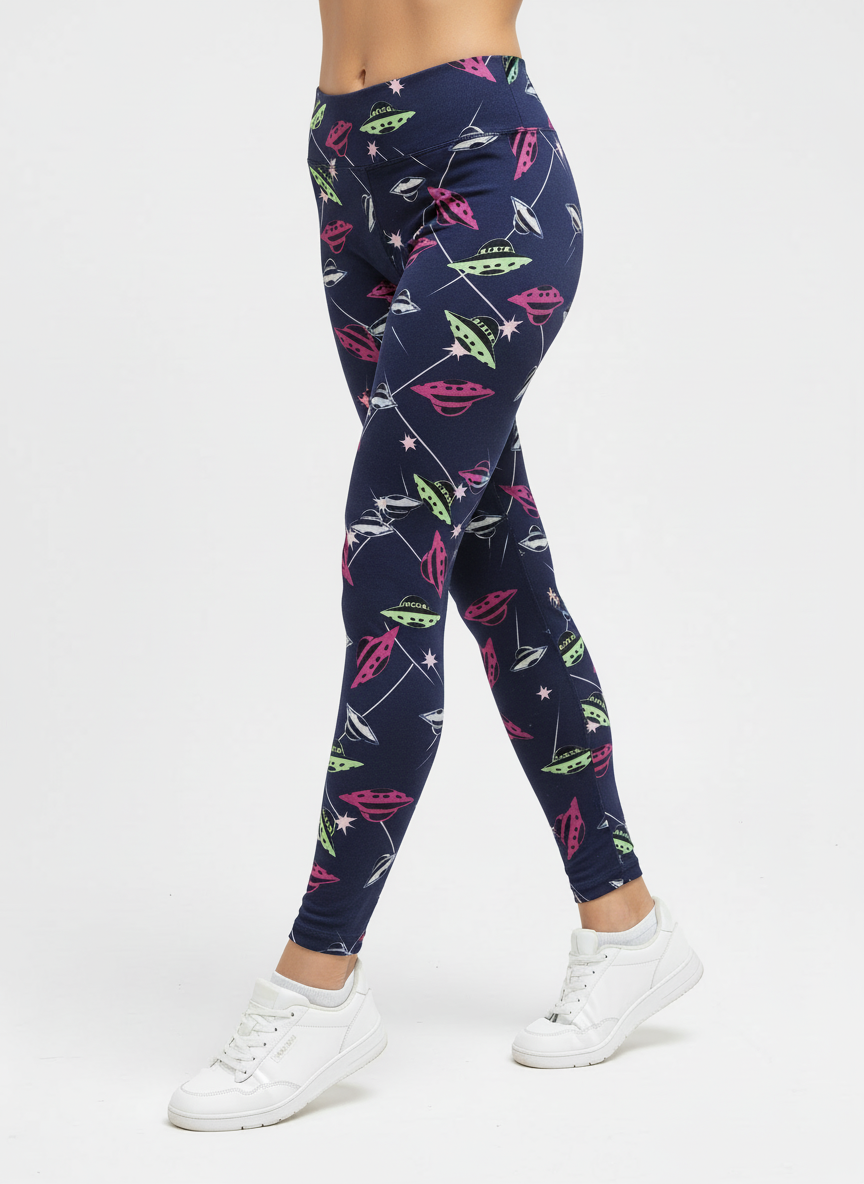 UFO patterned Buttery Soft High-Waisted Leggings-Shimena