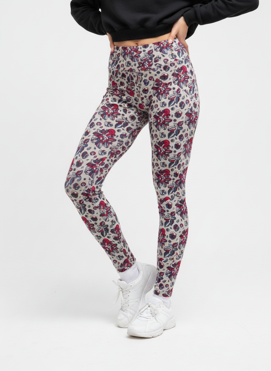 Grey Floral Buttery Soft High-Waisted Leggings-Shimena