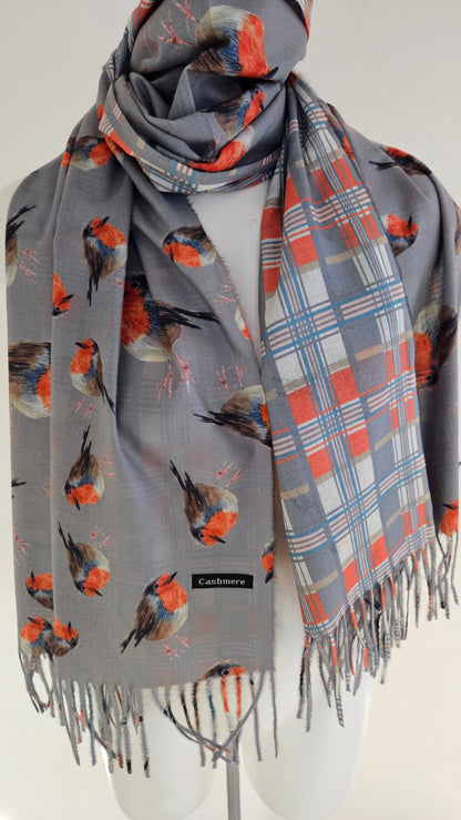 Double-Sided Robin & Tartan Pashmina-Shimena