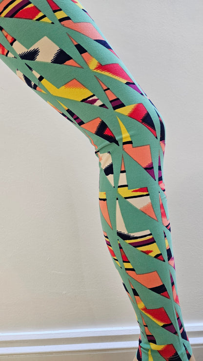 Mint Green Geometric Buttery Soft High-Waisted Leggings-Shimena