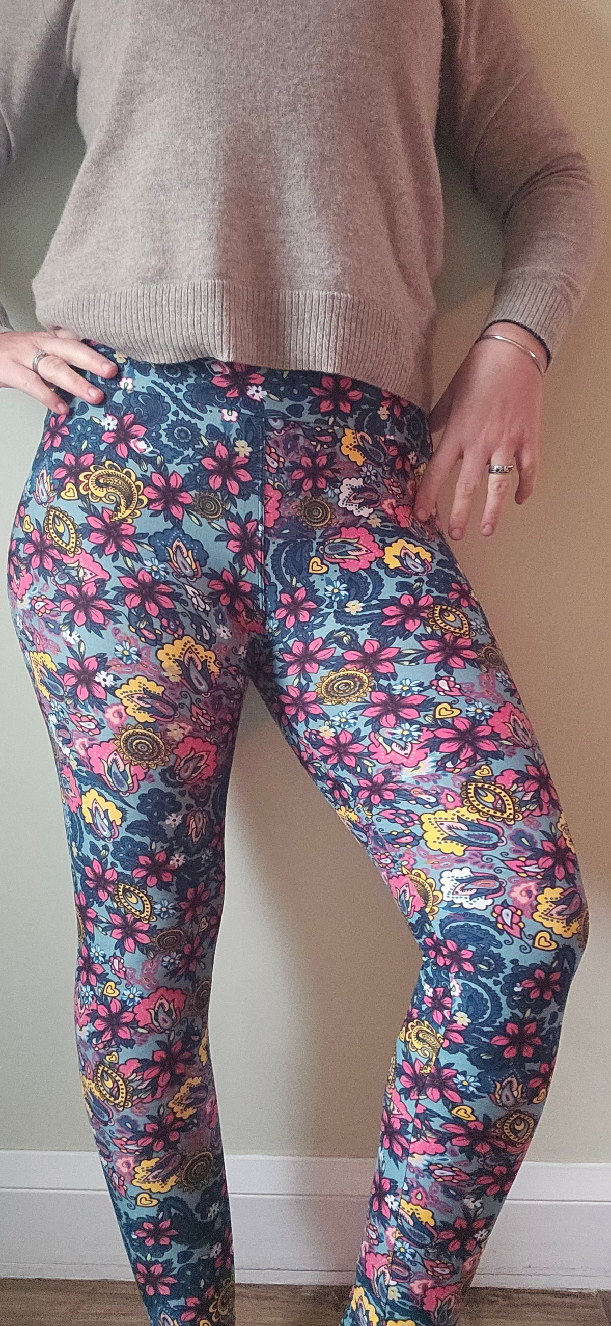 Turquoise Paisley Floral Print Buttery Soft High-Waisted Leggings