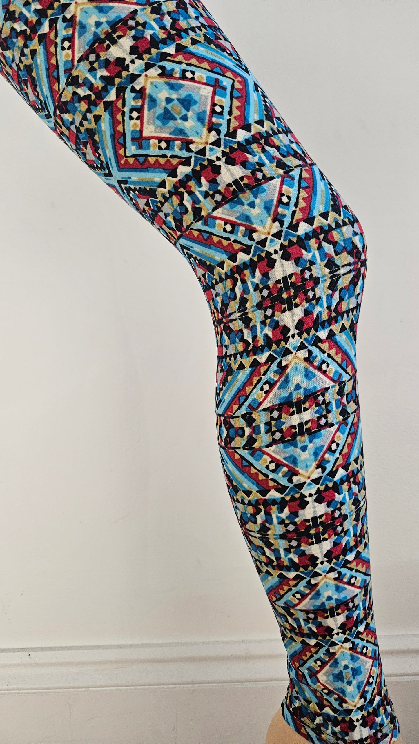 Blue Mosaic Aztec Buttery Soft High-Waisted Leggings-Shimena
