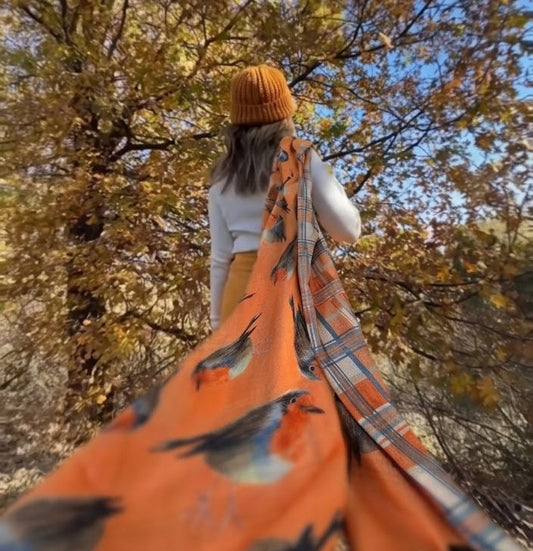 Double-Sided Robin & Tartan Pashmina