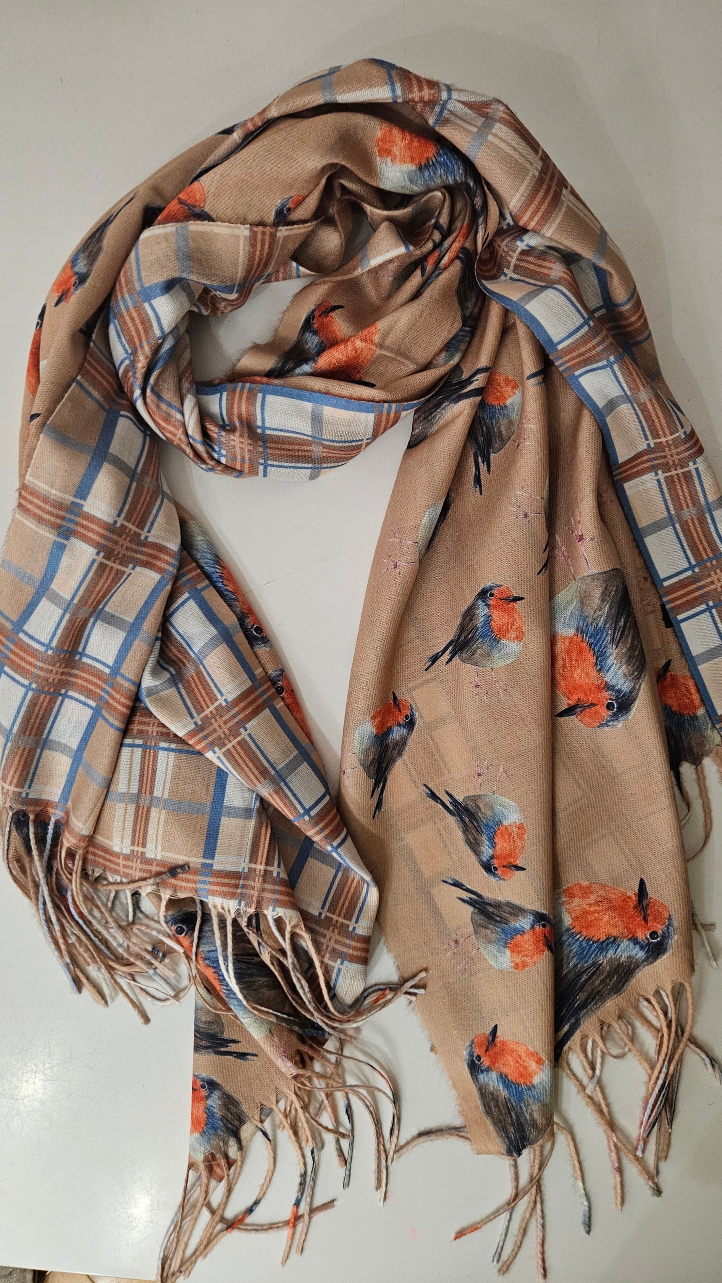 Double-Sided Robin & Tartan Pashmina-Shimena