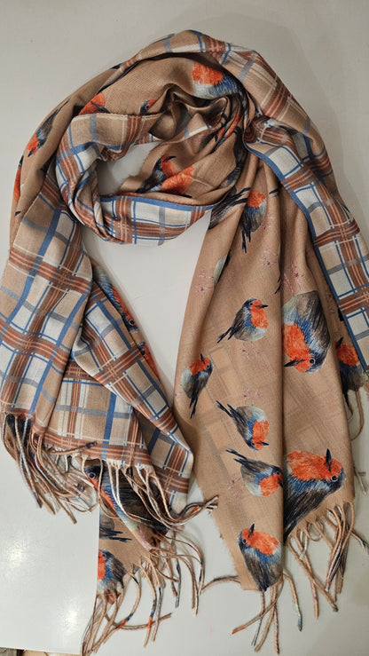 Double-Sided Robin & Tartan Pashmina-Shimena