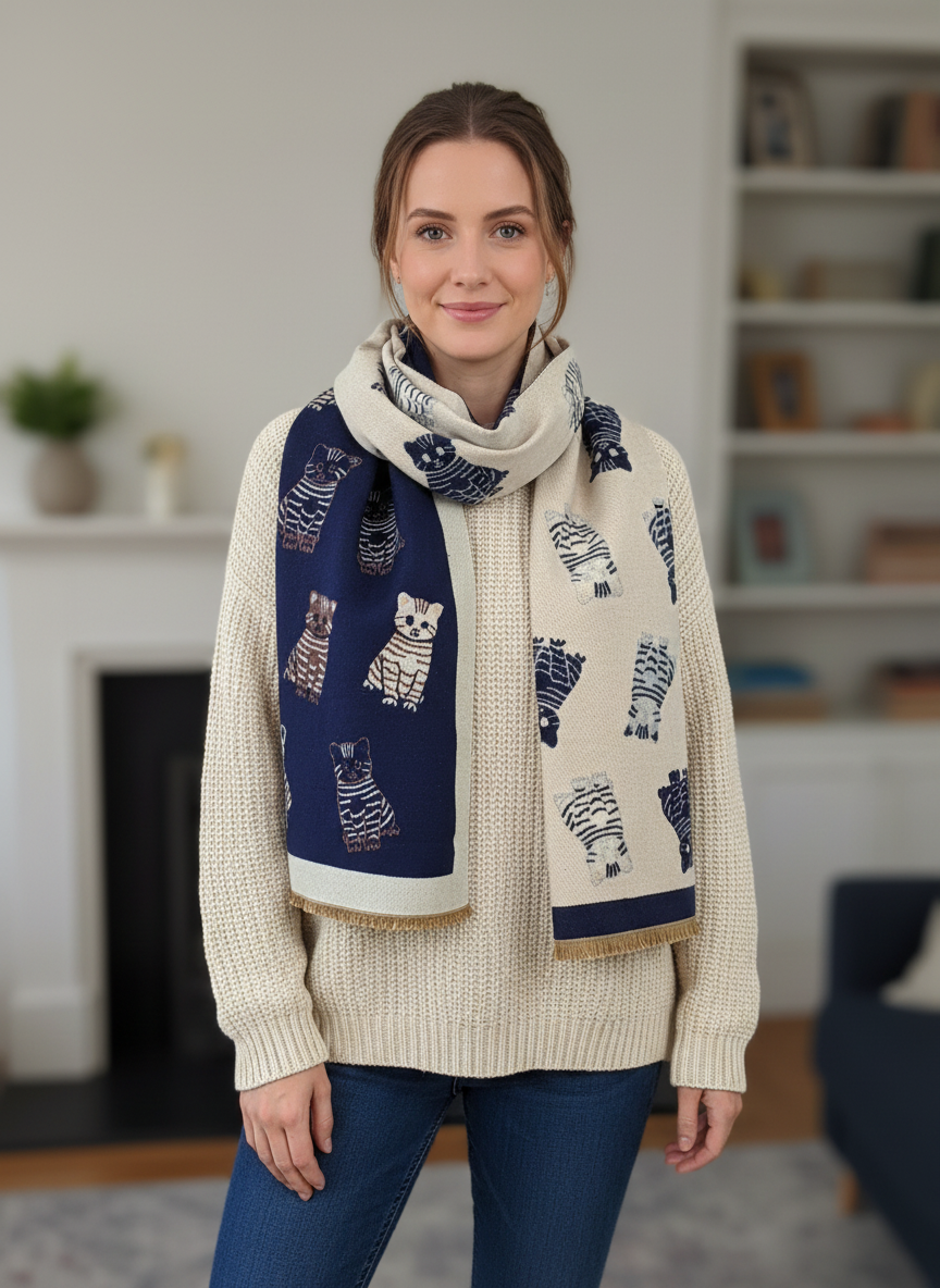 Tabby Cat Winter Wrap Scarf-Shimena