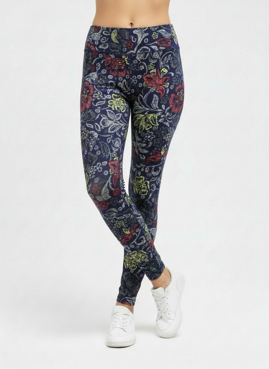 Navy Floral Buttery Soft High-Waisted Leggings-Shimena