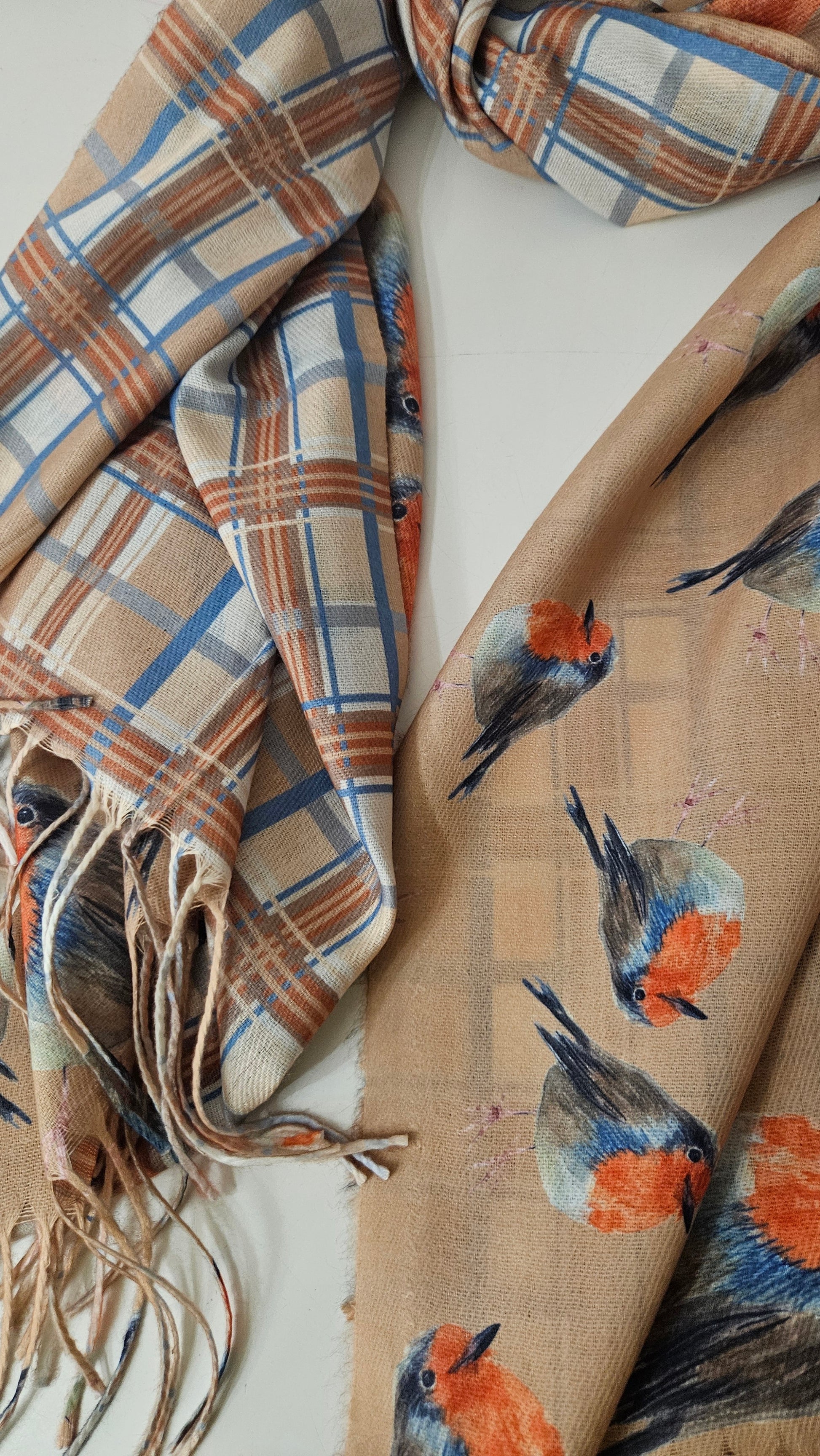 Double-Sided Robin & Tartan Pashmina-Shimena