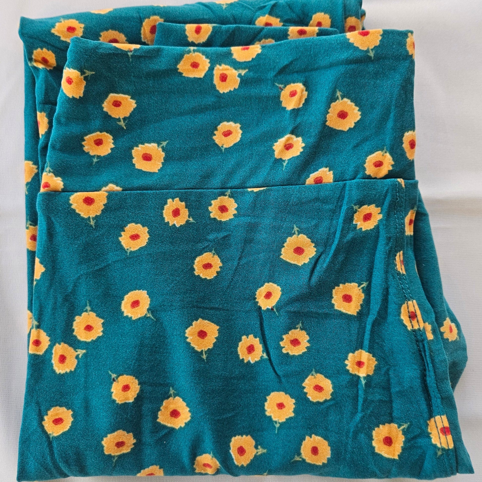 Teal Ditsy Floral Buttery Soft High-Waisted Leggings-Shimena