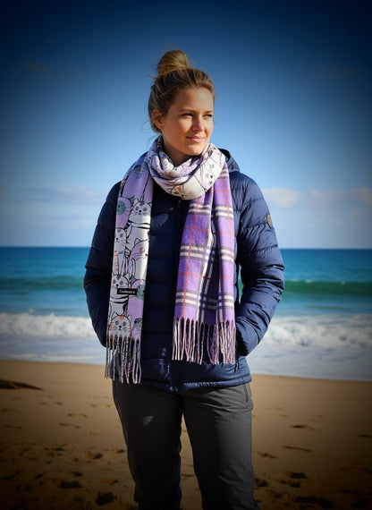 Reversible Cat & Tartan Cashmere-Feel Pashmina – Soft & Stylish Wrap-Shimena