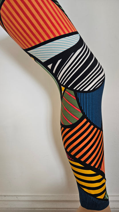 Multicolour Stripe Block Buttery Soft High-Waisted Leggings-Shimena