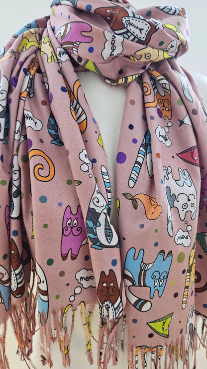 Quirky cat pashmina scarf-Shimena