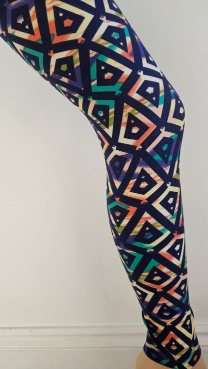 Navy Stained Glass Geo Buttery Soft High-Waisted Leggings-Shimena