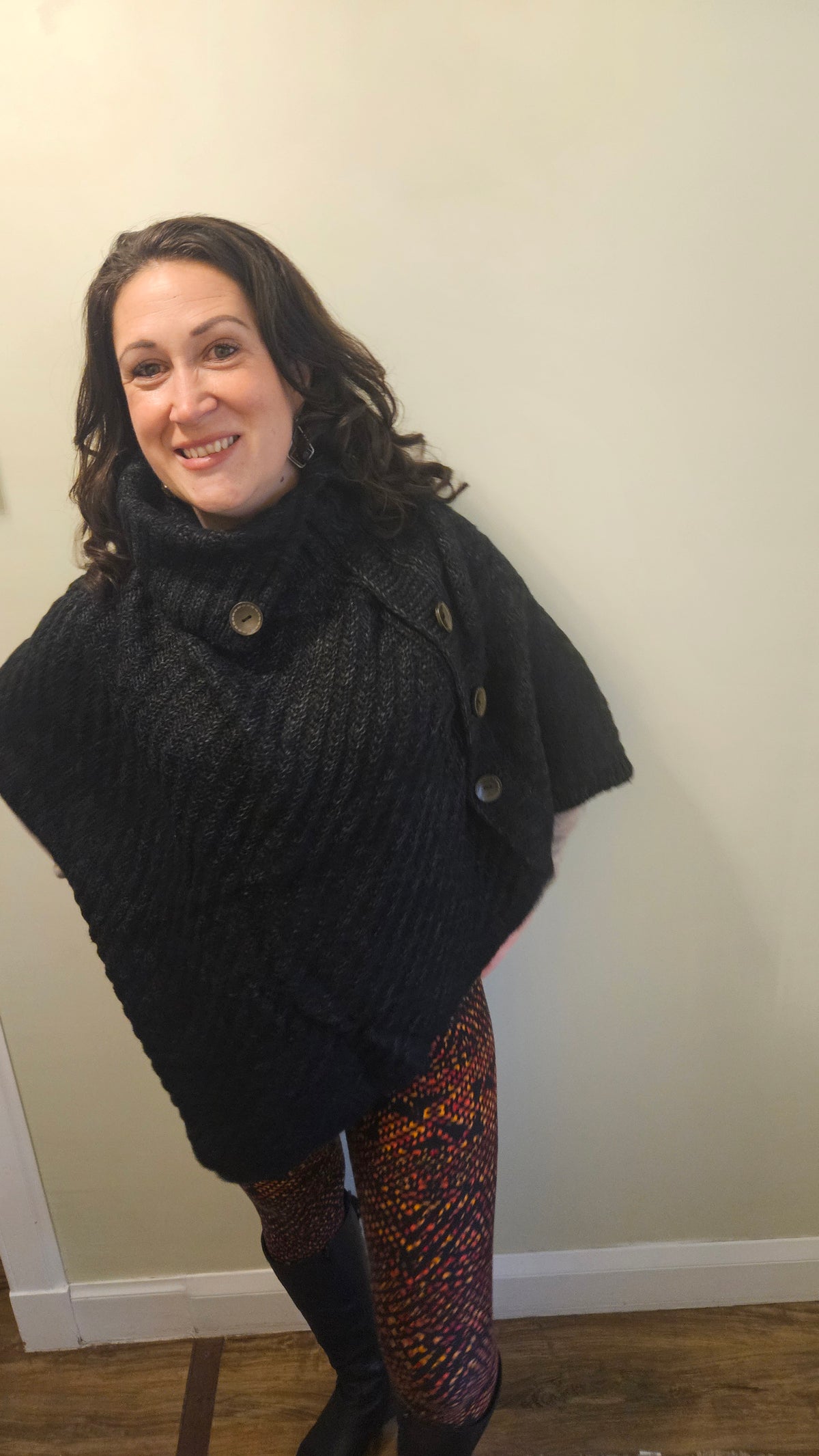 Cosy Cowl Neck, Button Detail Poncho