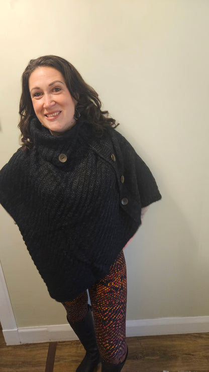 Cosy Cowl Neck, Button Detail Poncho