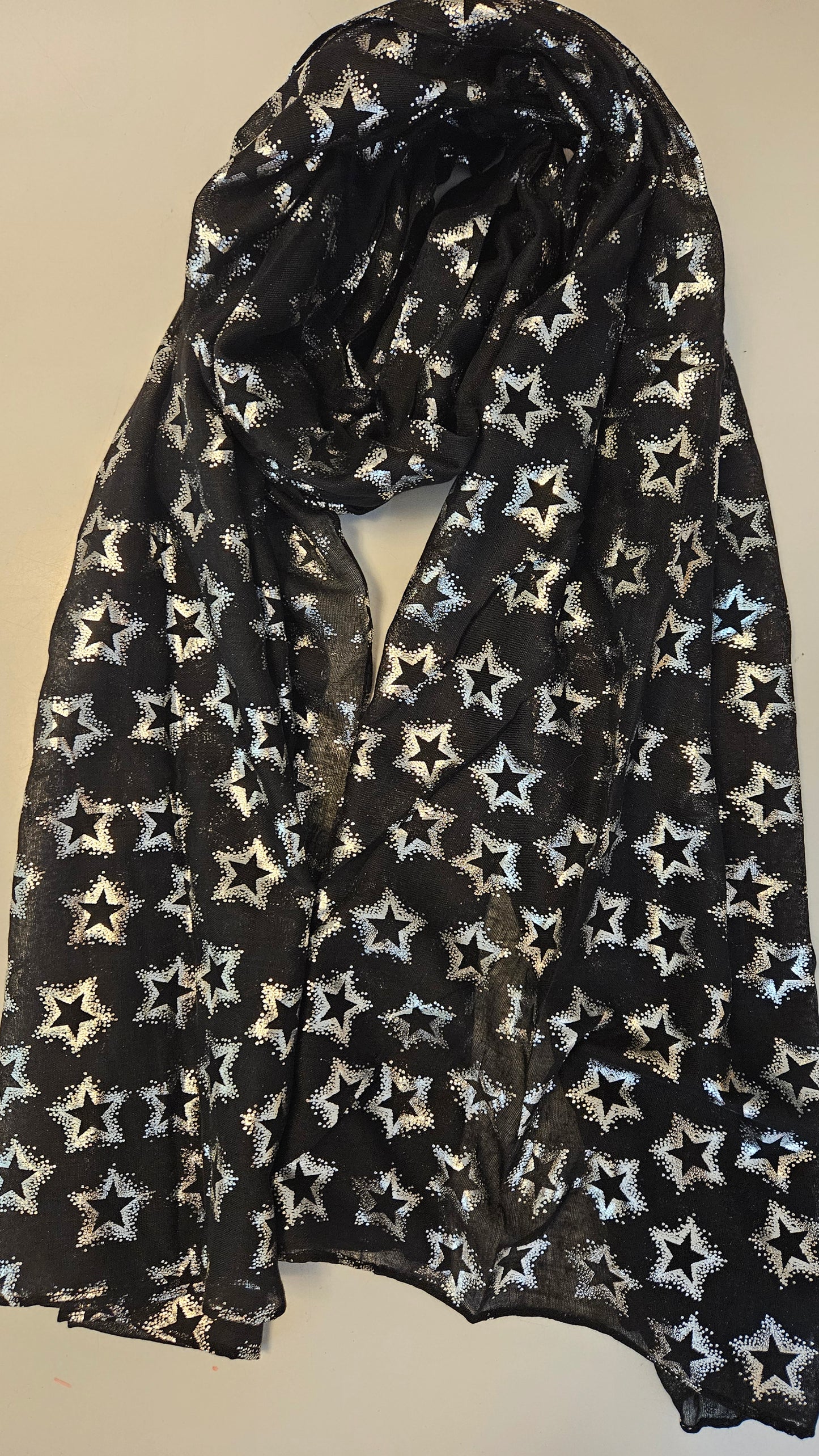 Lightweight Metallic Star Scarf - Silver Shimmer | Shimena-Shimena