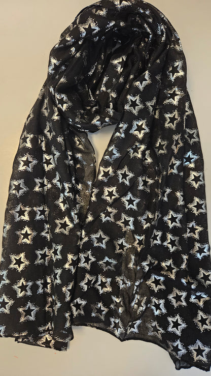 Lightweight Metallic Star Scarf - Silver Shimmer | Shimena-Shimena