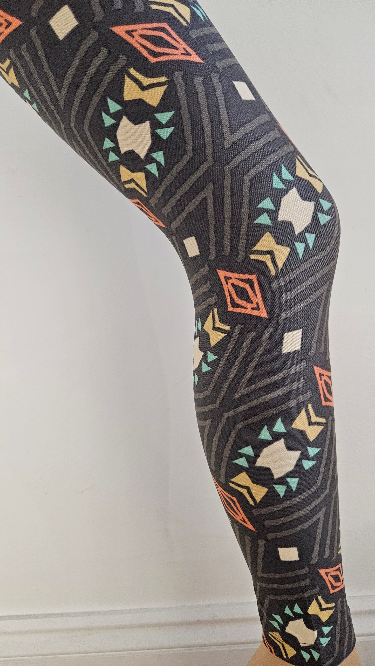 Grey Pastel Tribal Geo Buttery Soft High-Waisted Leggings-Shimena