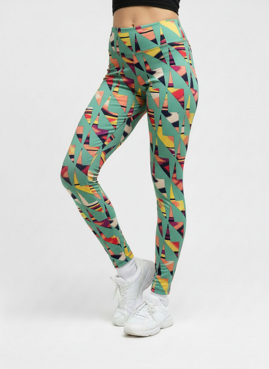 Mint Green Geometric Buttery Soft High-Waisted Leggings-Shimena